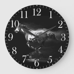 Galloping Pinto Horse and Smoke Large Clock