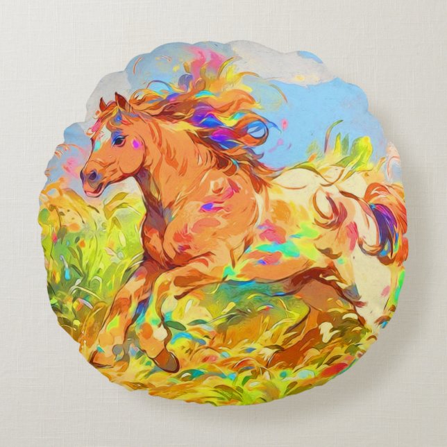 Galloping Pony - Children's Book Art Round Cushion (Front)