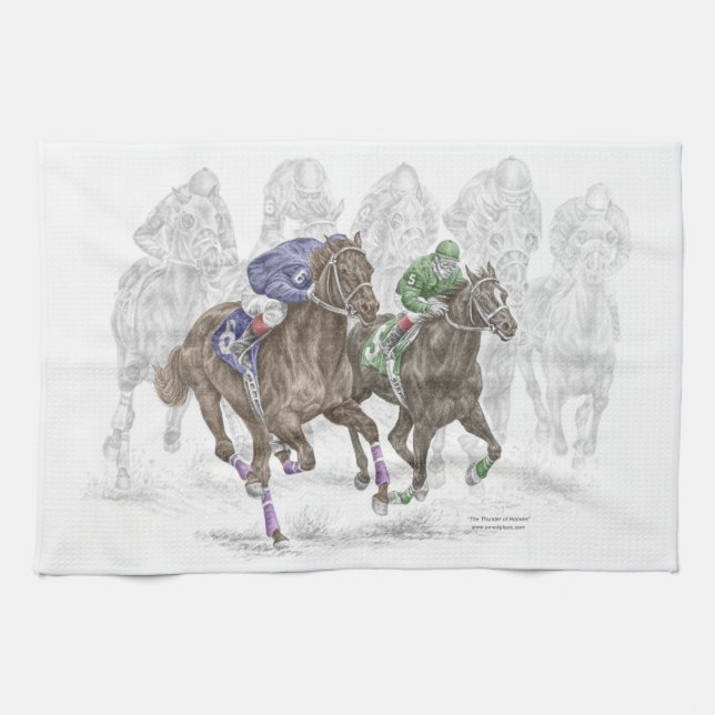 Galloping Race Horses Tea Towel (Horizontal)