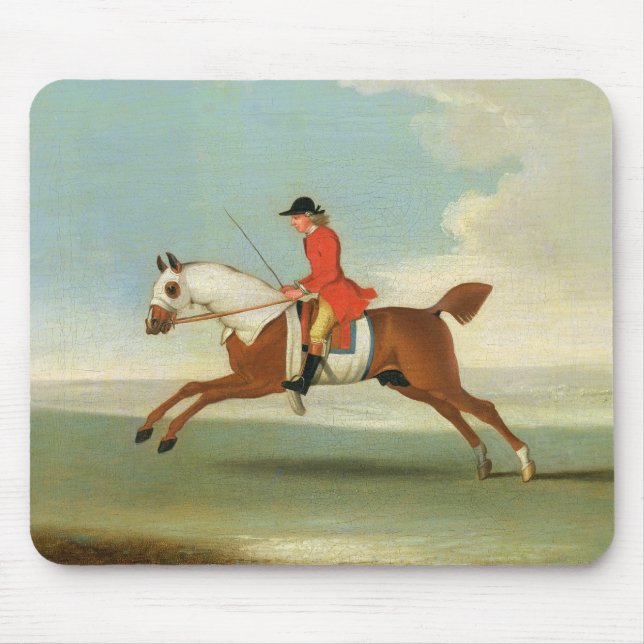 Galloping Racehorse and mounted Jockey in Red (oil Mouse Pad (Front)