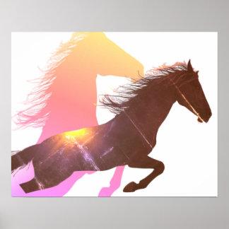 Galloping Silhouette Of a BlacK Stallion Wall Poster