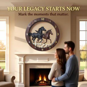 Galloping Stallions Faux Wood Timepiece Large Clock