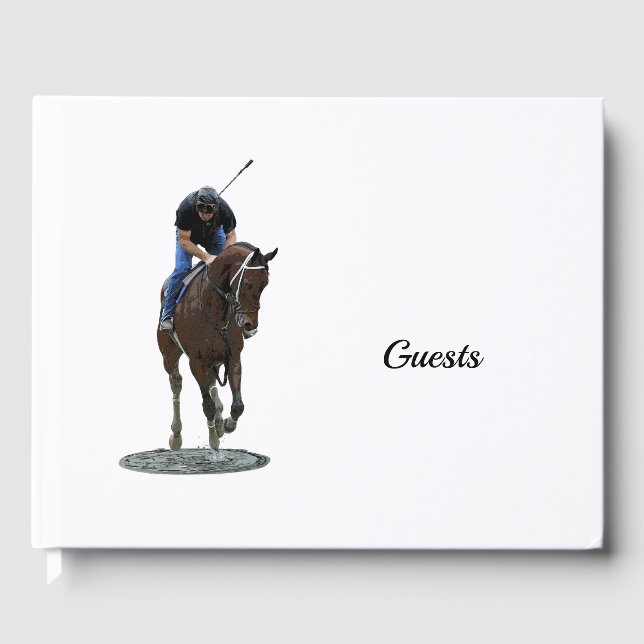 Galloping Thoroughbred Horse And Rider Guest Book (Front)