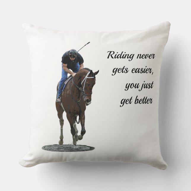 Galloping Thoroughbred Horse And Rider Pillow (Front)