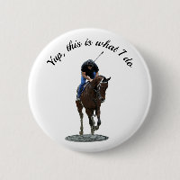 Galloping Thoroughbred Horse And Rider Pin Button