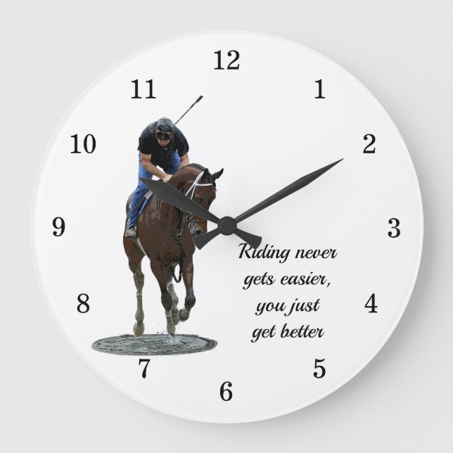 Galloping Thoroughbred Horse And Rider Wall Clock (Front)