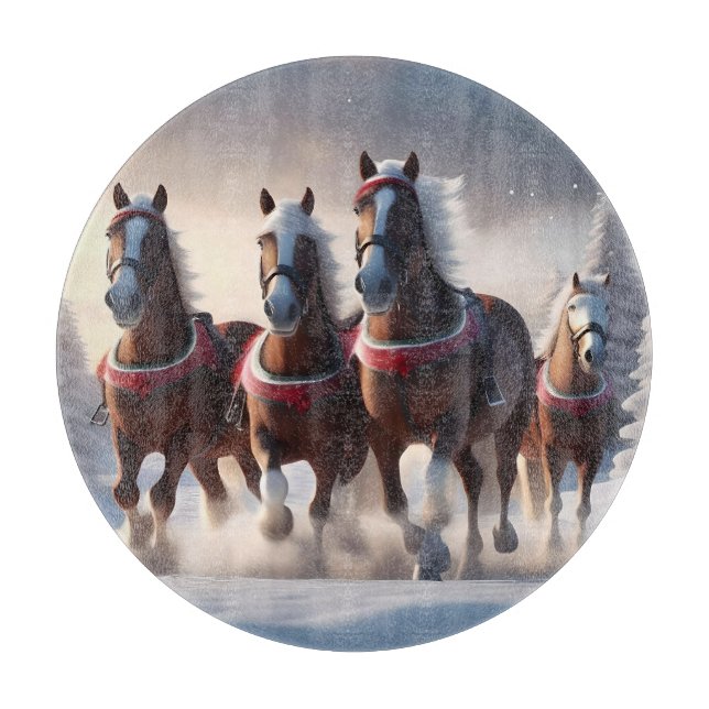Galloping Through the Snow: Santa’s Magical Horses Cutting Board (Front)