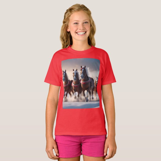 Galloping Through the Snow: Santa’s Magical Horses T-Shirt (Front Full)