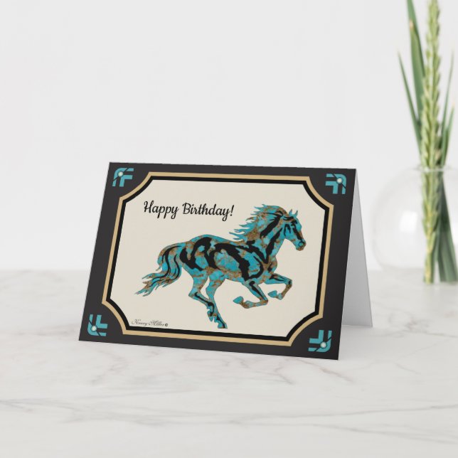 Galloping Turquoise Horse Card (Front)