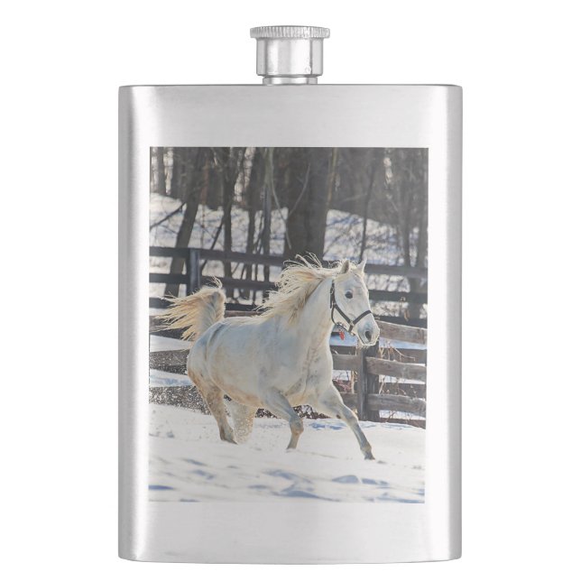 Galloping White Horse Hip Flask (Front)