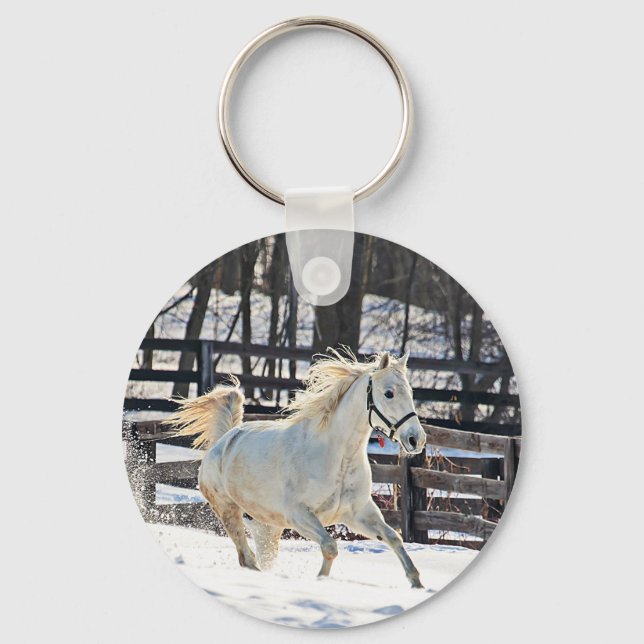 Galloping White Horse Key Ring (Front)