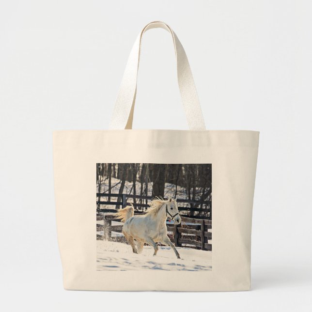 Galloping White Horse Large Tote Bag (Front)