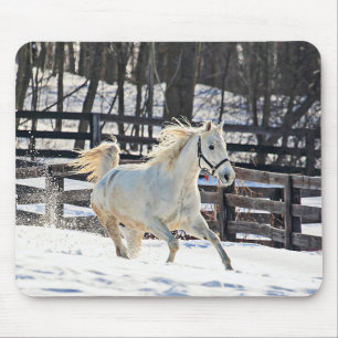 Galloping White Horse Mouse Pad