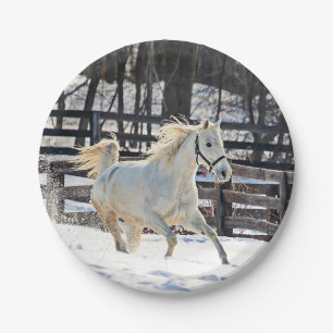 Galloping White Horse Paper Plate