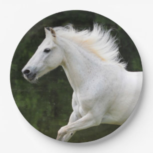 Galloping White Horse Paper Plate