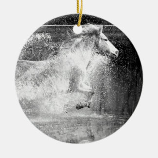 Galloping White Water Horse Ceramic Tree Decoration