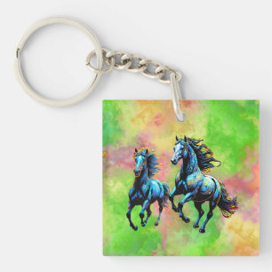 Gallopping Horses in the Morning Mist Key Ring
