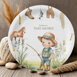 Gallops & Gills Derby Baby Shower Rustic Fisherman Paper Plate
