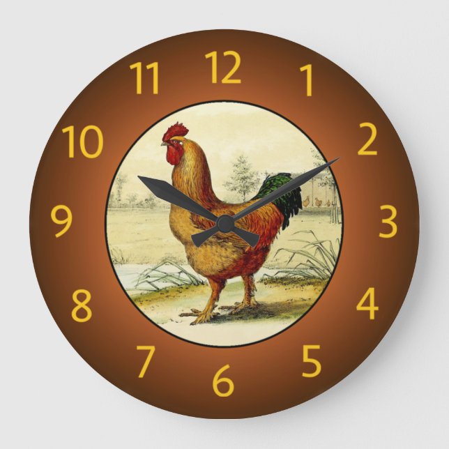 Gallus Domesticus (Rooster) Kitchen -   Large Clock (Front)