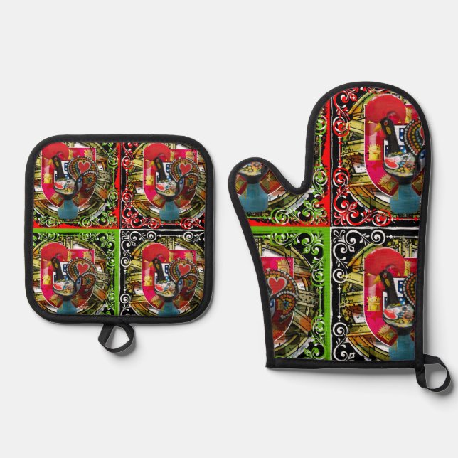 Galo de Barcelos Portugal Oven Mitt & Pot Holder Set (Front)
