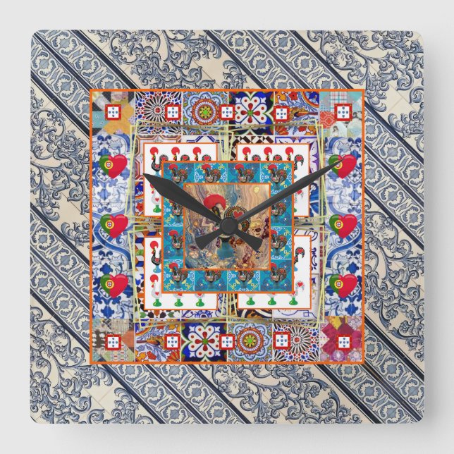 Galo de Barcelos, Portugal Square Wall Clock (Front)