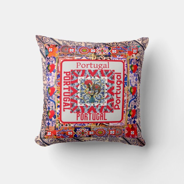 Galo de Barcelos, Portugal Throw Pillow (Front)