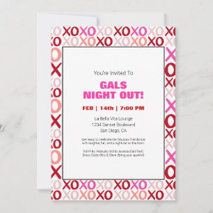 Gals Night Out XOXO Pink Cute Galentine Day Party Invitation