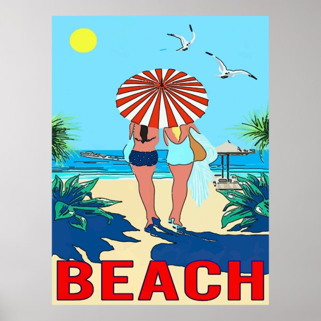 Gals on Beach Poster (Front)