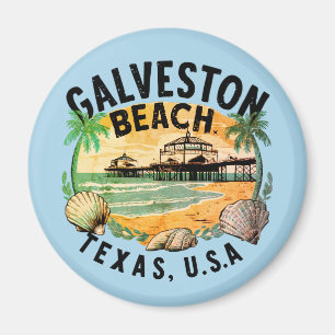 Galveston Beach Retro Vignette Magnet