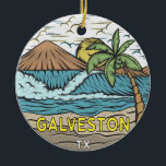 Galveston Beach Texas Vintage Ceramic Tree Decoration<br><div class="desc">Galveston Beach hand drawn illustration with mountains and ocean waves in the background. Perfect for anyone who loves to visit Galveston Beach.</div>