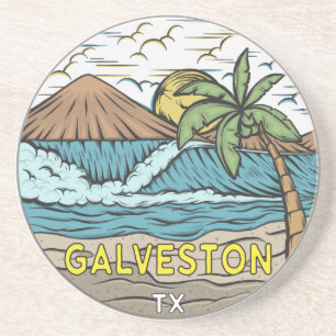 Galveston Beach Texas Vintage Coaster