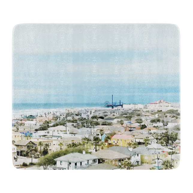 Galveston Coast, beach and city view Cutting Board (Front)