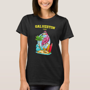 Galveston Flamingo Beach Ocean Wave Surfboard T-Shirt