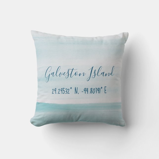Galveston Island Latitude and Longitude Cushion (Front)
