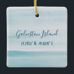 Galveston Island Ornament<br><div class="desc">Gorgeous light blue ombre watercolor highlights the longitude and latitude coordinates of Galveston Island, Texas.</div>