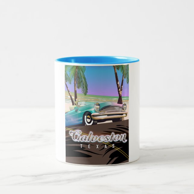 Galveston Island Texas USA map Two-Tone Coffee Mug (Center)