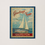 Galveston Sailboat Vintage Travel Texas Jigsaw Puzzle<br><div class="desc">This Greetings From Galveston Texas vintage travel nautical design features a boat sailing on the water with seagulls and a blue sky filled with gorgeous puffy white clouds.</div>