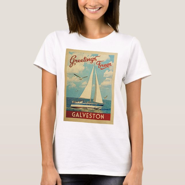 Galveston Sailboat Vintage Travel Texas T-Shirt (Front)