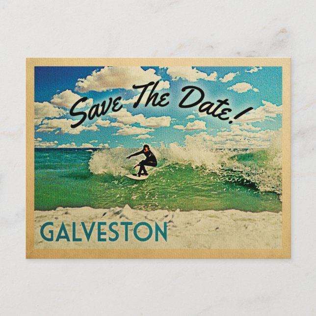 Galveston Save The Date Texas Surfing Announcement Postcard (Front)