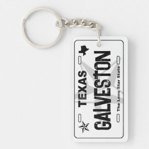 Galveston Texas black license plate keychain