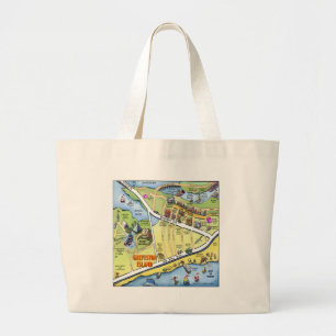 Galveston Texas Cartoon Map Large Tote Bag