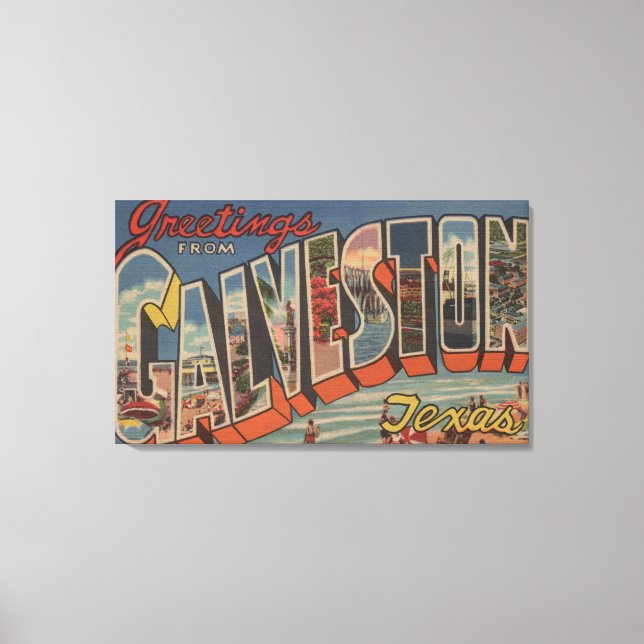 Galveston, Texas - Large Letter Scenes 2 Canvas Print (Front)