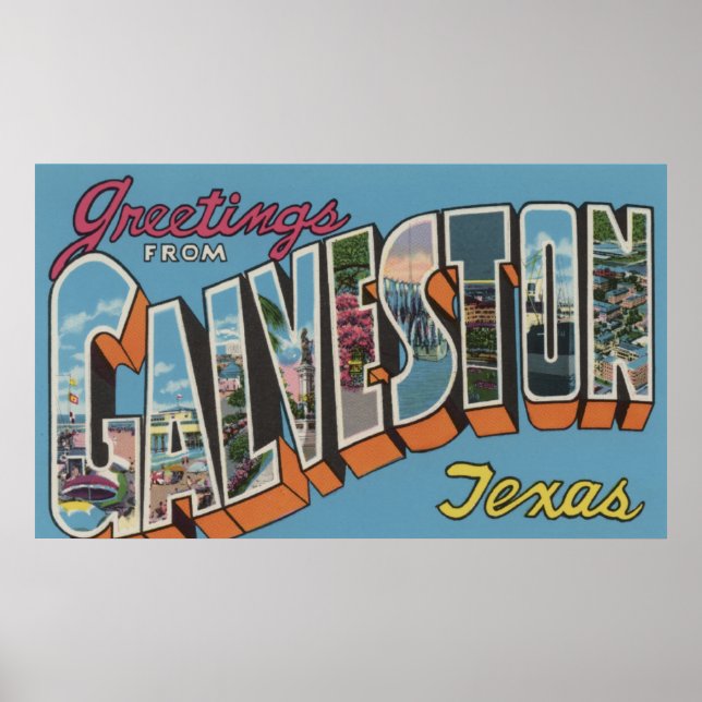 Galveston, Texas - Large Letter Scenes Poster (Front)