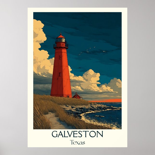 Galveston Texas Lighthouse Coast Poster (Front)