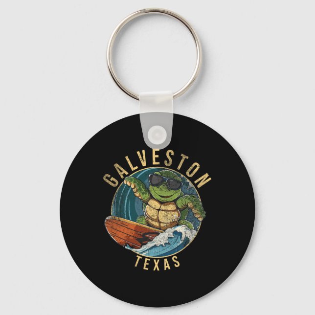 Galveston Texas Tx Surfing Turtle  Key Ring (Front)
