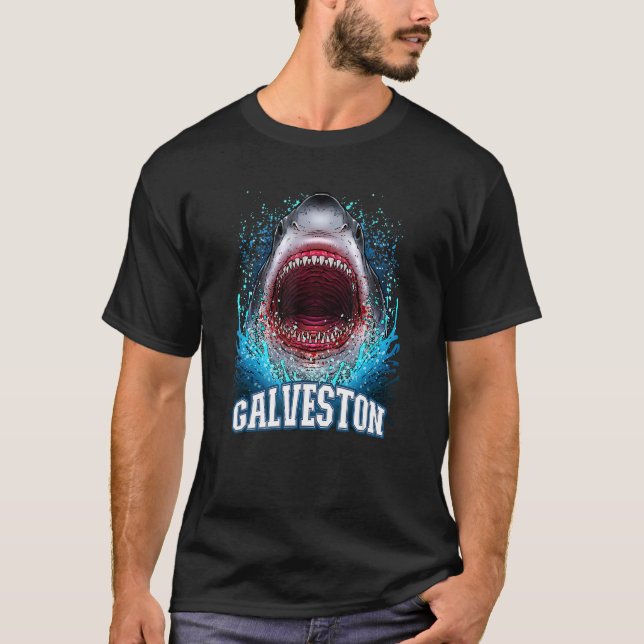 Galveston Texas Vacation Great White Shark Beach T T-Shirt (Front)