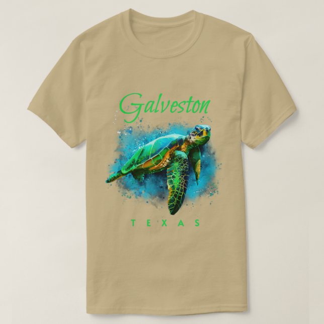 Galveston Texas Watercolor Sea Turtle T-Shirt (Design Front)