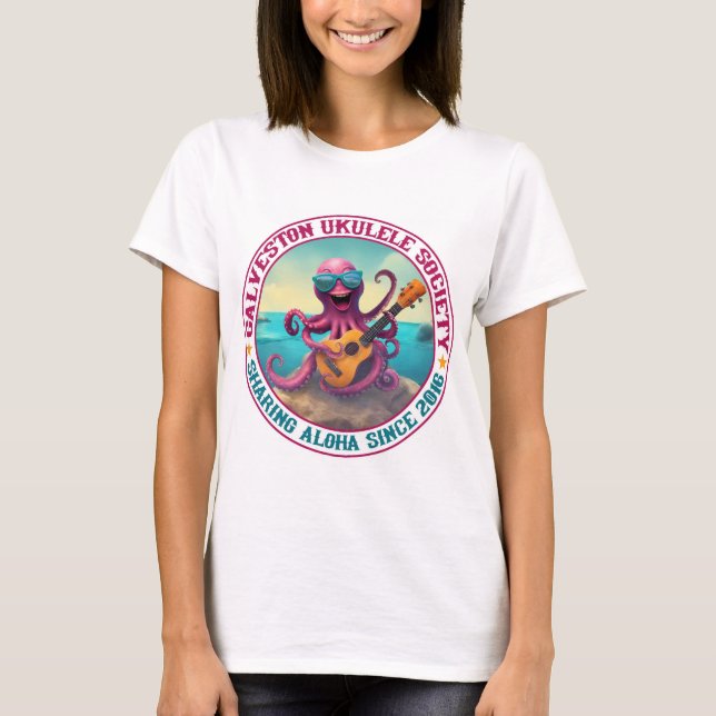 Galveston Ukulele Women’s T-Shirt Lg Octopus Front (Front)