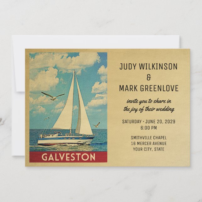 Galveston Wedding Invitation Sailboat (Front)