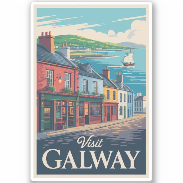 Galway Ireland Illustration Travel Art Vintage (Front)